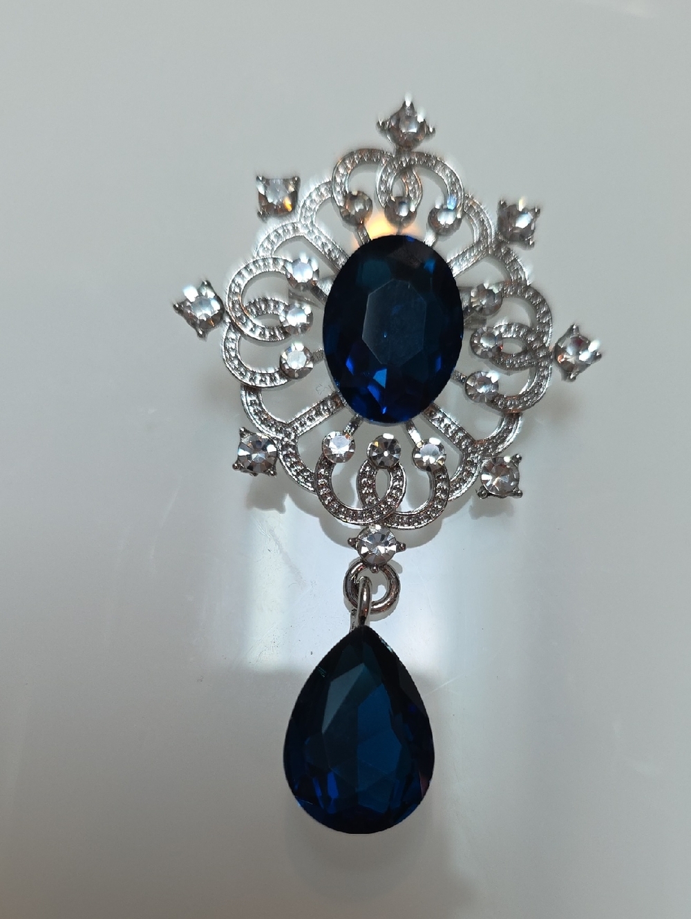 Elegant Blue Crystal Drop Brooch - Women Jewelry